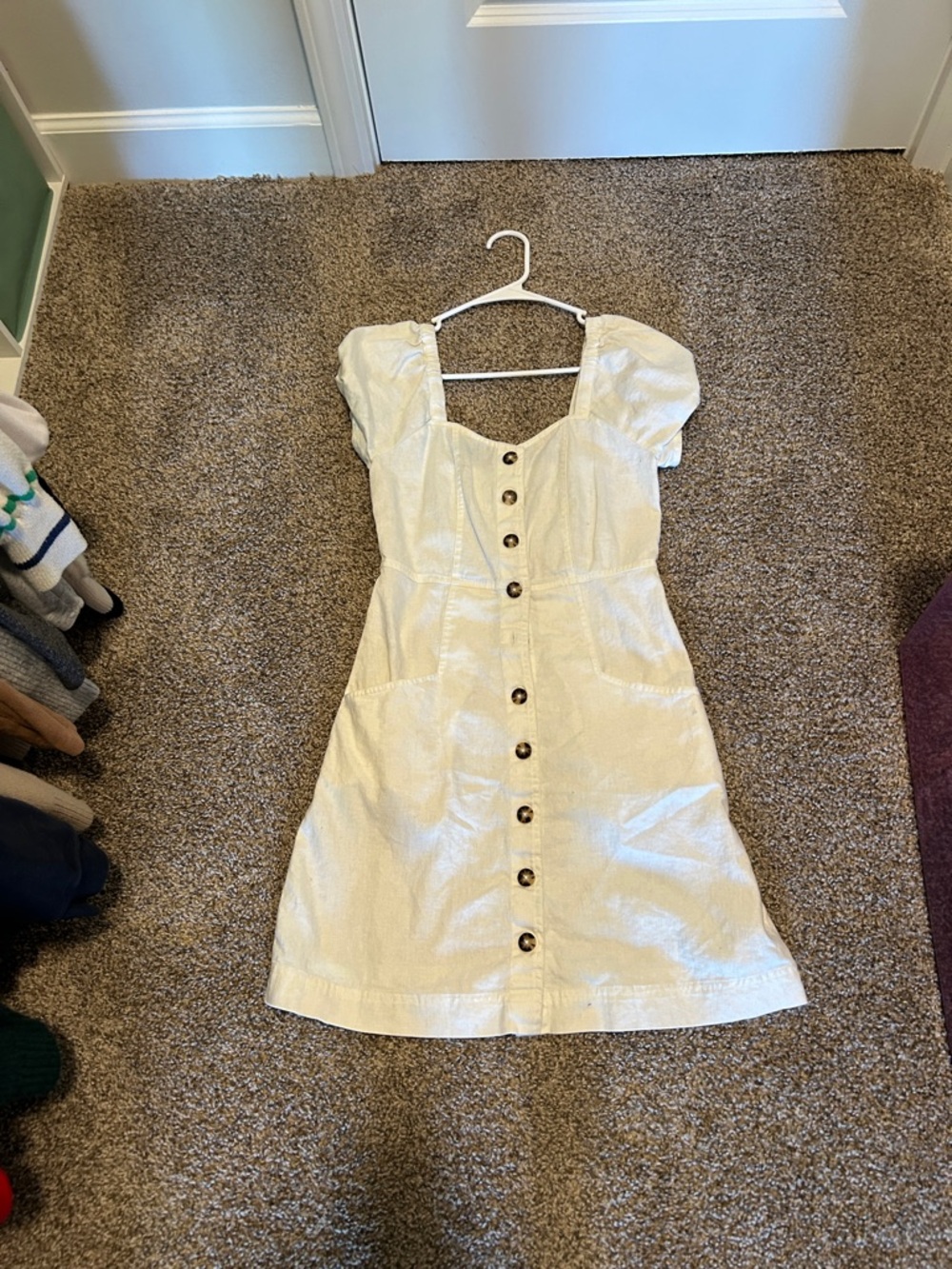 Madewell Cream Button-Front Puff Sleeve Mini Dress